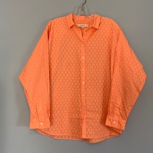 LOFT NWT Size Large Tangerine Color Button Down Pom Pom Dots Airy Fabric